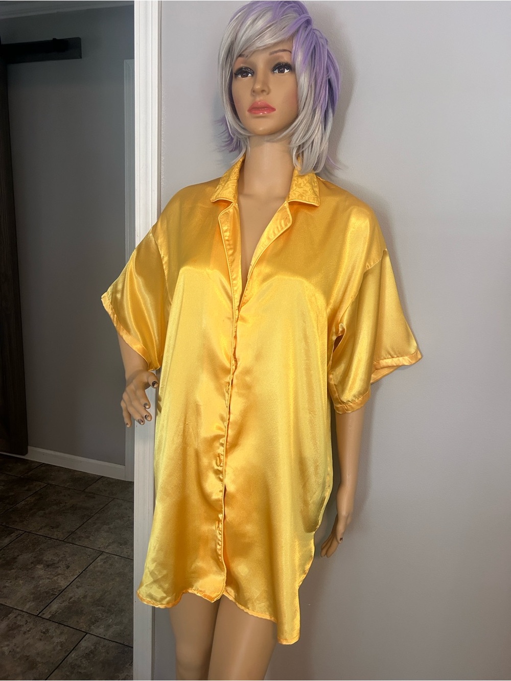 Victoria's Secret Vintage  Gold Satin Button-Down Night Shirt